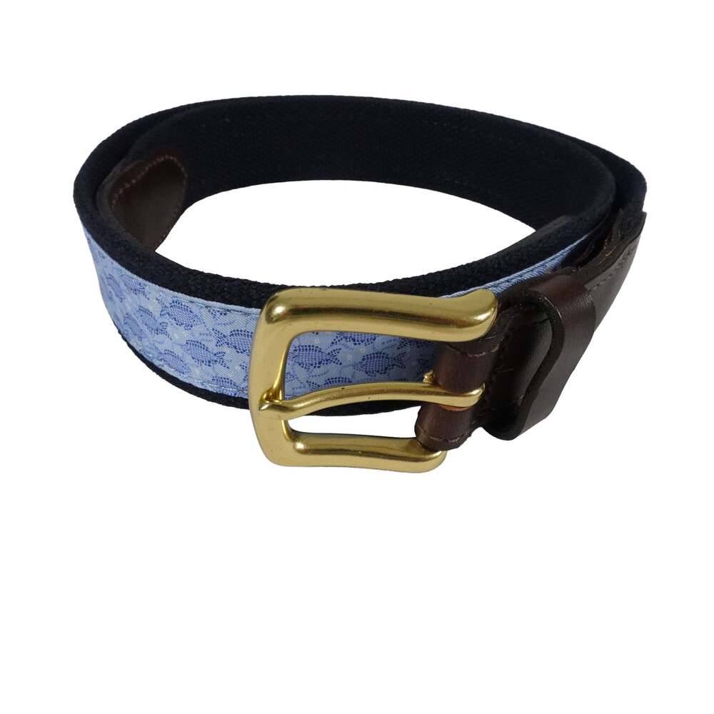 Vineyard Vines Fish Pattern Leather Belt Made in USA Men's Size 38